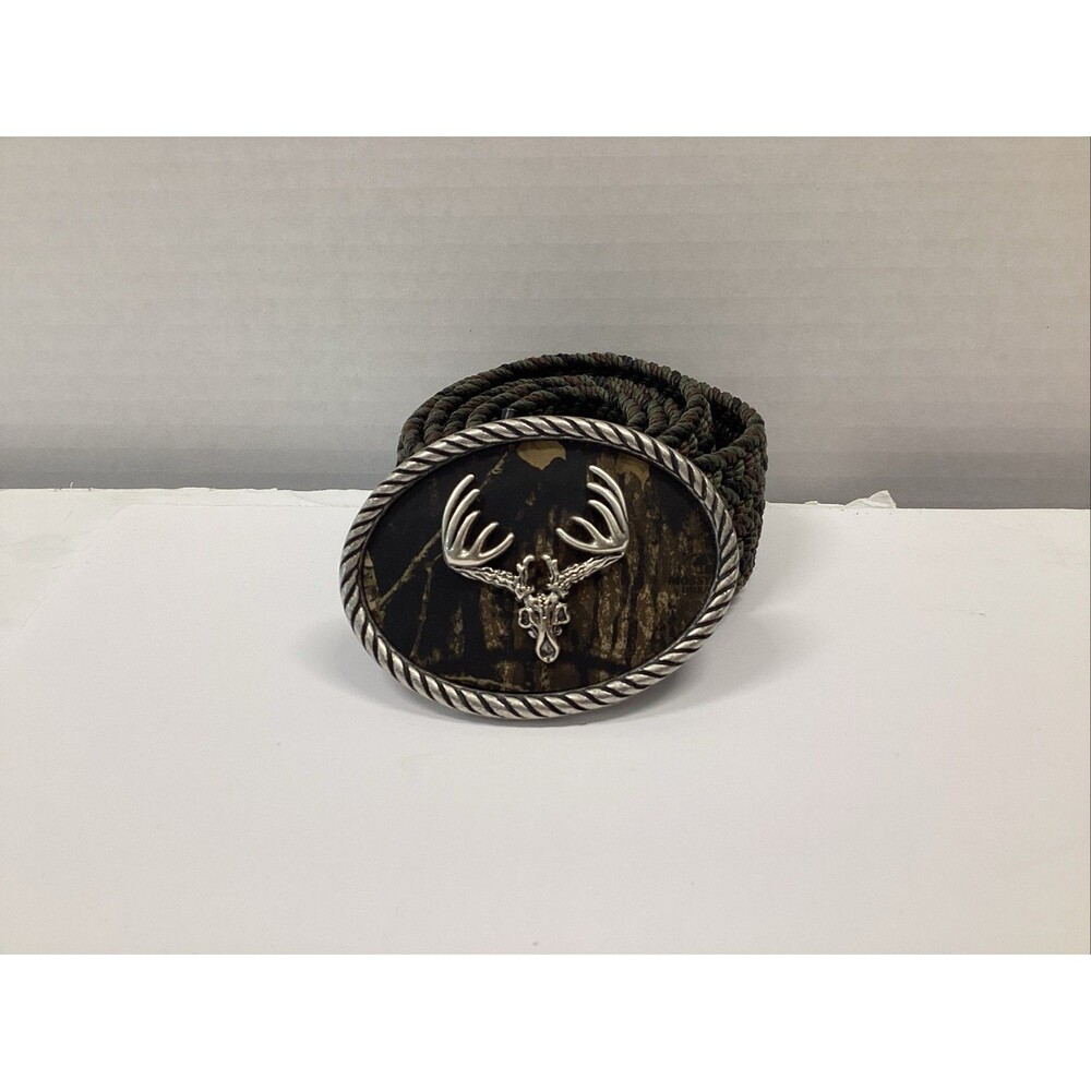 nocona mossy oak camo deer skull belt buckle woven belt 36”-38”  western
